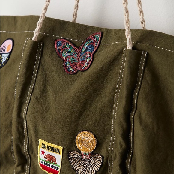 Free People Olive Green Tote Bag with Patches - Picture 3 of 11
